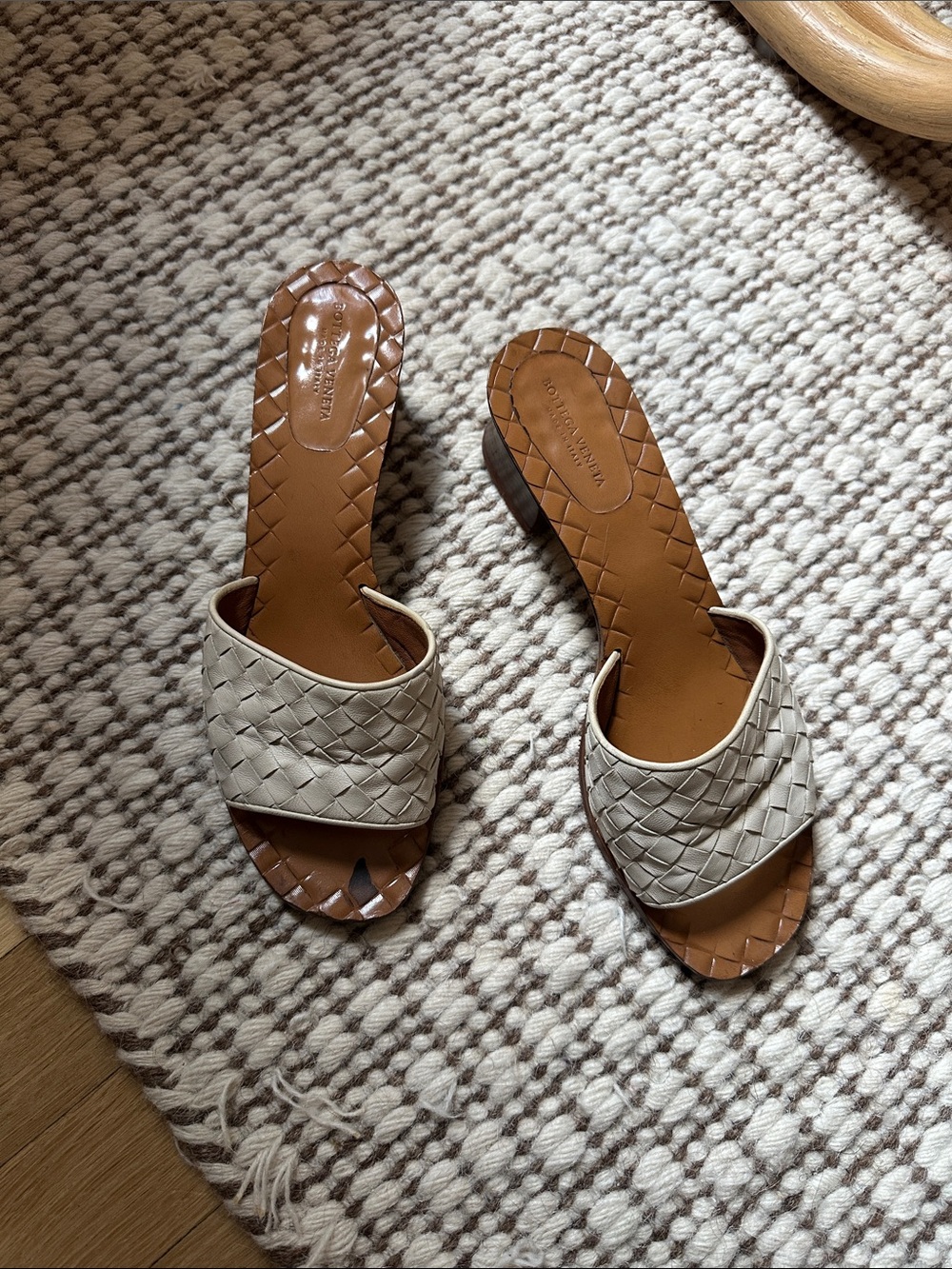 Bottega Cream Slide Heeled Sandals